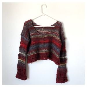 Free People Striped Knit Cropped Sweater